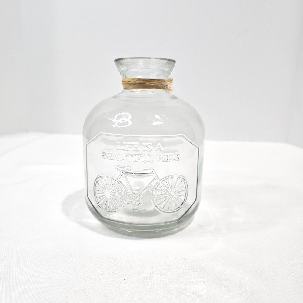 Life Is A Beautiful Ride Clear Glass Bicycle Vase with Raffia Bow Accent